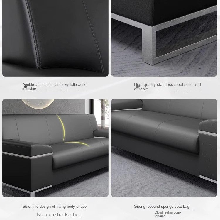 High-End Leather Coffee Table Fabric Simple Modern Black Office Sofa Set Three-Person Reception Living Room Business Hotels