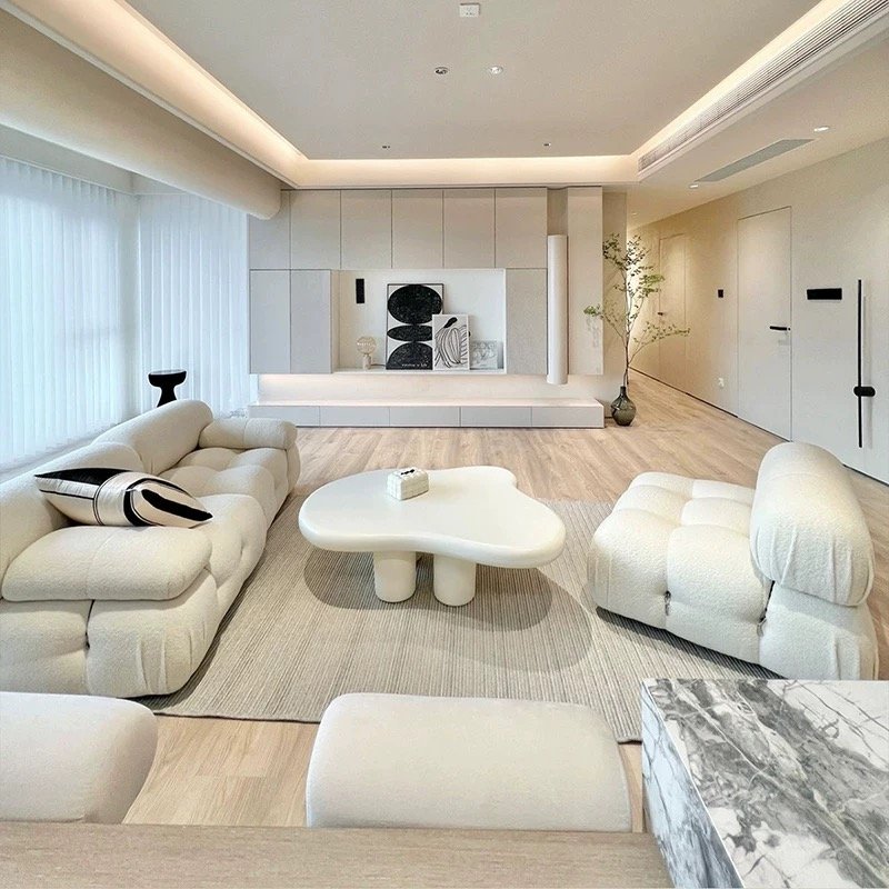 Sofa Set High Style Modular Living Room Furniture Wood Foam Internal Fabric Material Nordic Elegant 3-seater L-shaped Leather