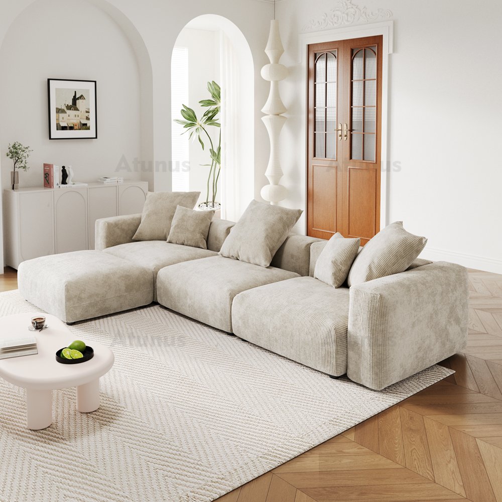 ATUNUS Extra Modular Sectional Sofas CORD VELOUR Large Sofa Couch Living Room Furniture Velvet Fabric Sofa Set