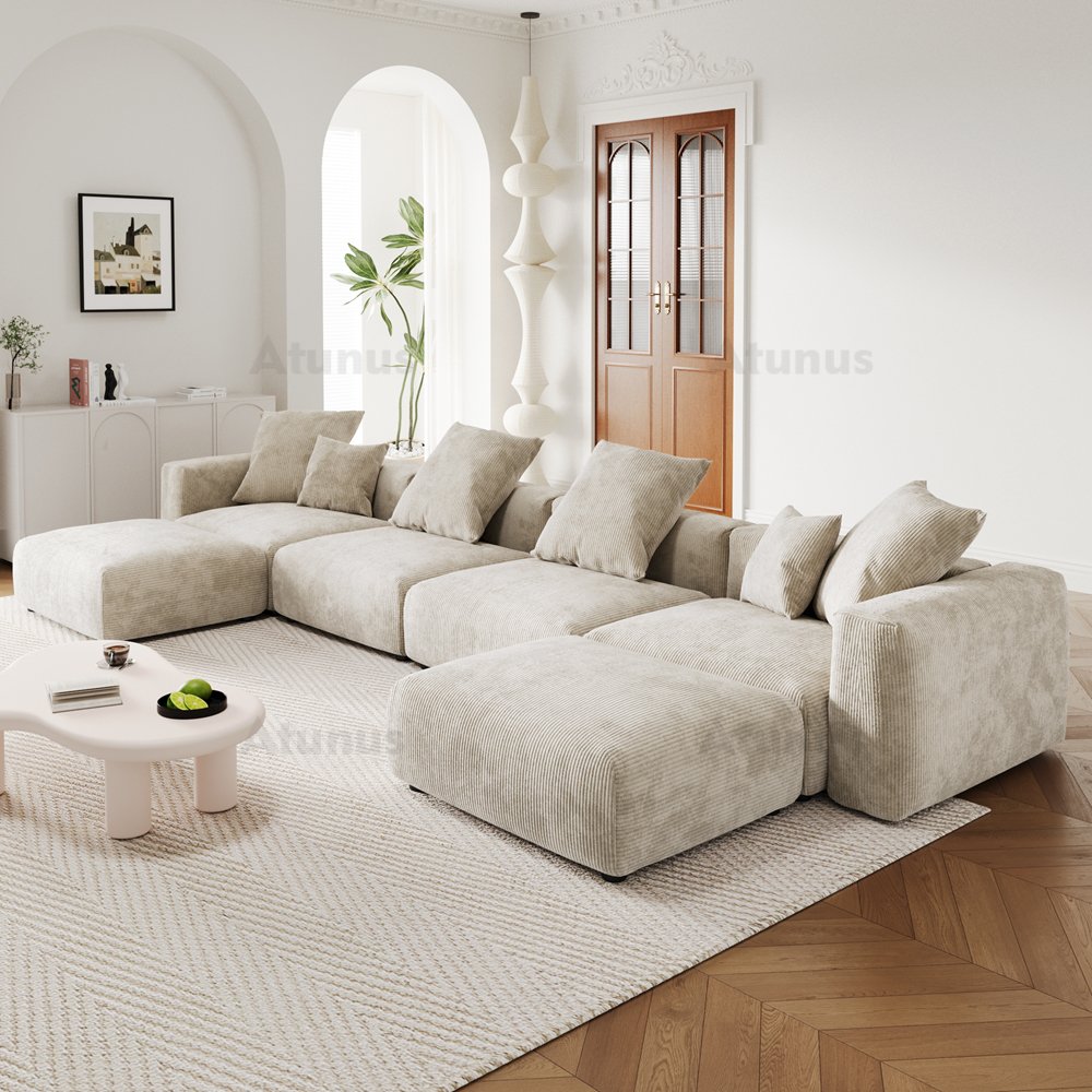 ATUNUS Extra Modular Sectional Sofas CORD VELOUR Large Sofa Couch Living Room Furniture Velvet Fabric Sofa Set