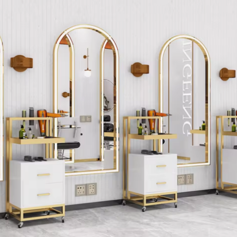 Classic Barber Sop Furniture Stainless Steel Styling Salon Tool Beauty Hair Salon Side Trolley with wheels and Drawers