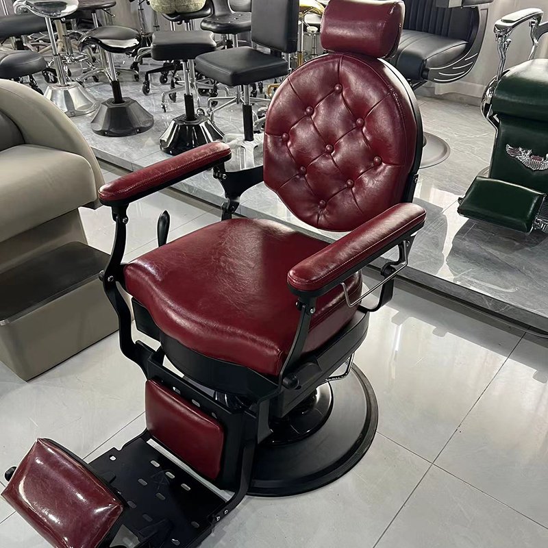 Antique Style Red Silver Barber Shop Hair Styling Chair Salon Barber Chair For Sale