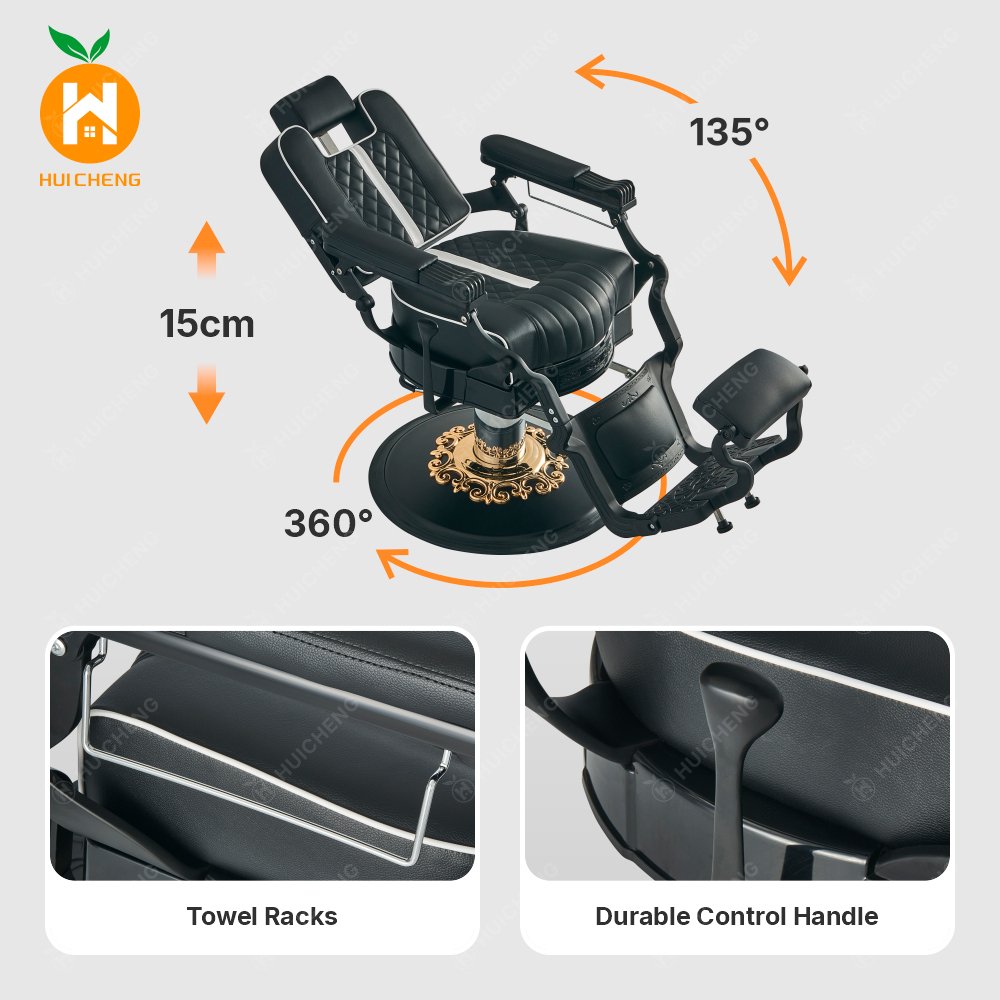 Black Gold Barber Chair Heavy reclining hairstylist chair Professional salon chair for barbershop BC8802
