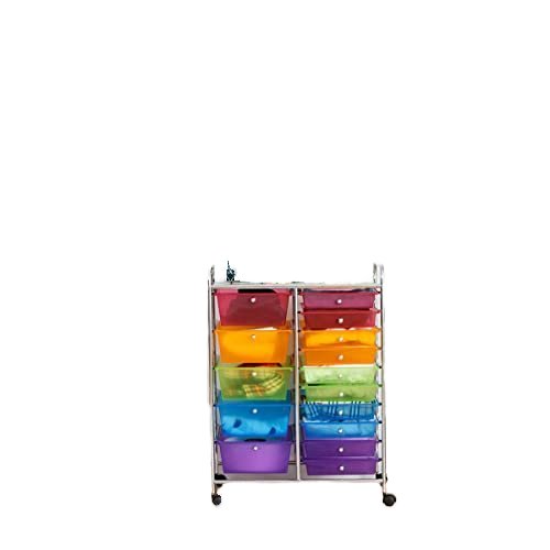 ChamXue15-Drawer Stainless Steel Chrome Rolling Storage Cart Office Furniture Plastic Color Paper Boxes for Tool Organization
