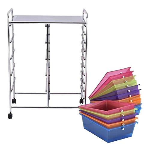 ChamXue15-Drawer Stainless Steel Chrome Rolling Storage Cart Office Furniture Plastic Color Paper Boxes for Tool Organization