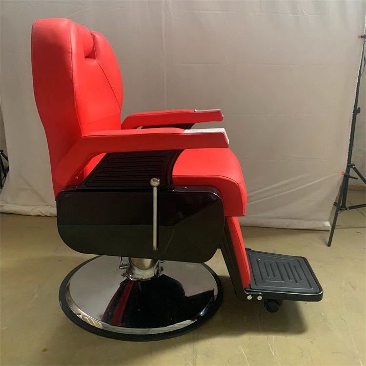 High Quality Antique Style Red Barber Shop Chair With Pedal Hair Salon Equipment Swivel And Height Adjustable