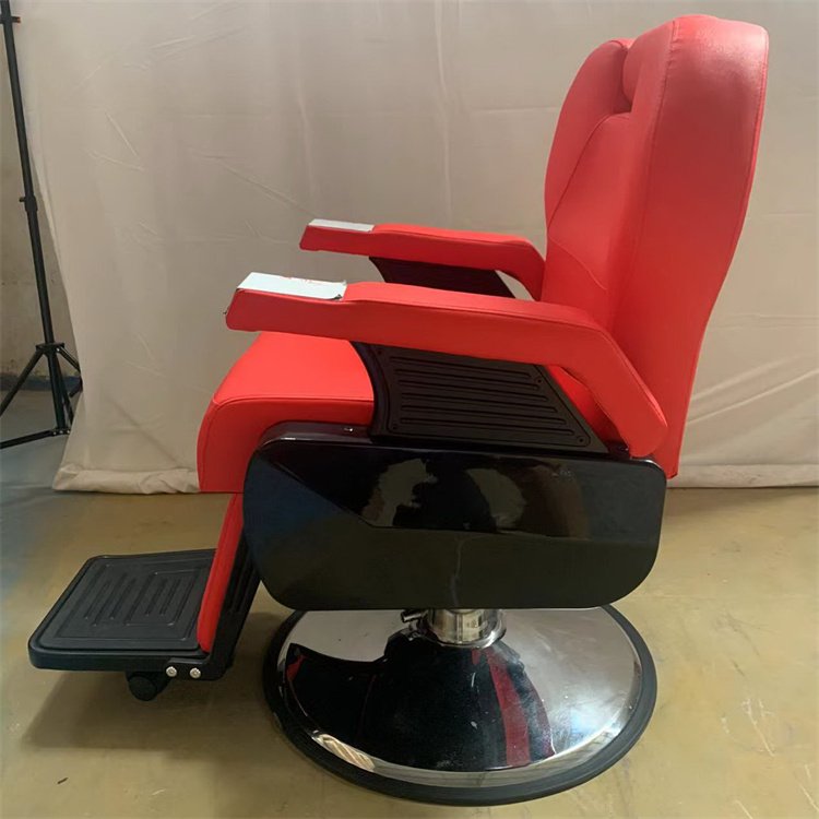 High Quality Antique Style Red Barber Shop Chair With Pedal Hair Salon Equipment Swivel And Height Adjustable