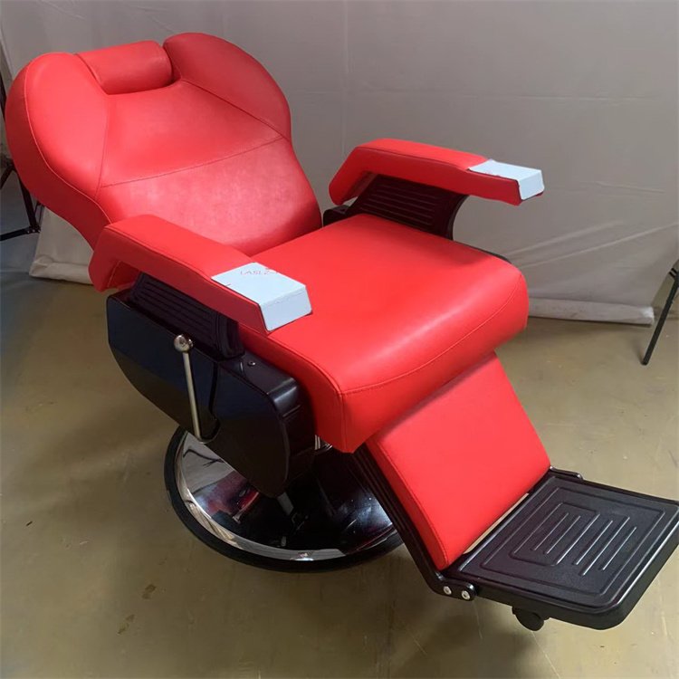 High Quality Antique Style Red Barber Shop Chair With Pedal Hair Salon Equipment Swivel And Height Adjustable