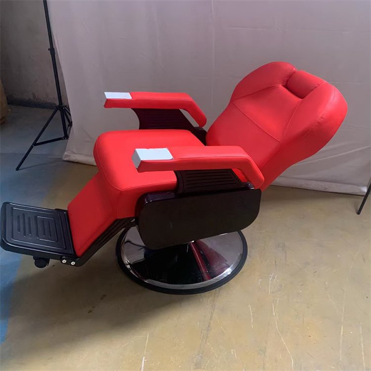 High Quality Antique Style Red Barber Shop Chair With Pedal Hair Salon Equipment Swivel And Height Adjustable