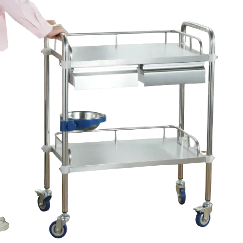 Stainless Steel Hospital Medical Emergency Treatment Trolley With Drawers