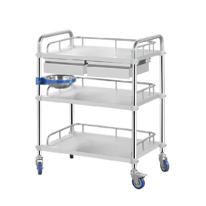 Stainless Steel Hospital Medical Emergency Treatment Trolley With Drawers