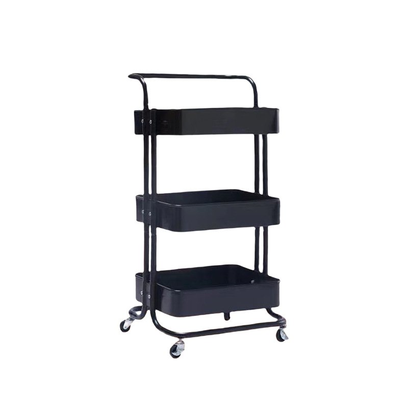 Multipurpose 3-Tier Utility Rolling Cart Metal Wheels Home Kitchen Serving Trolley Cart with Large Storage