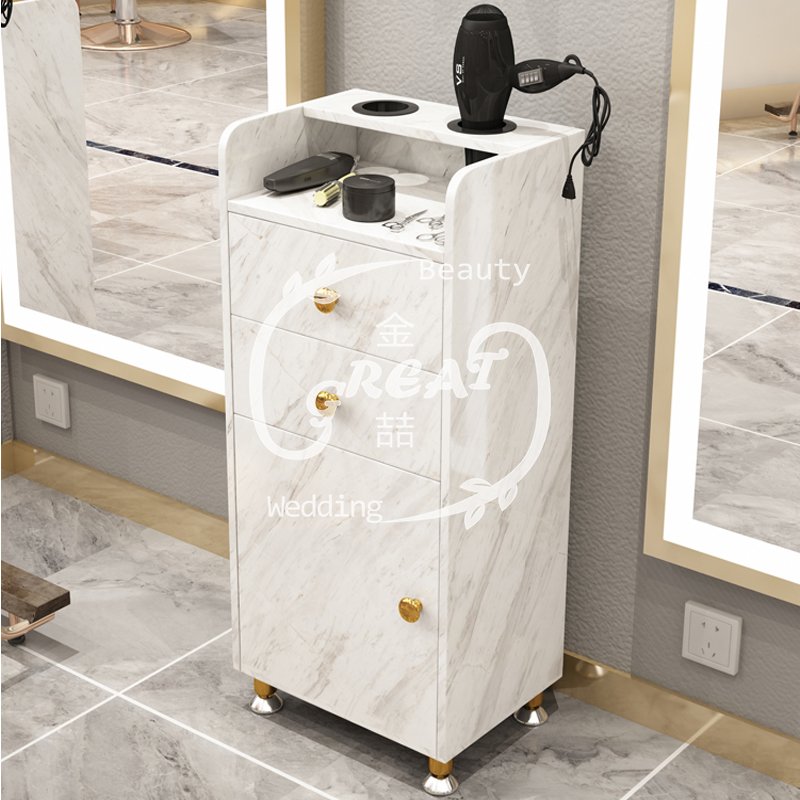 Foshan Great Furniture Factory Luxury Golden Stainless Steel Tool Marble Top Beauty Rolling Cart Sets Trolley With 4 Wheels
