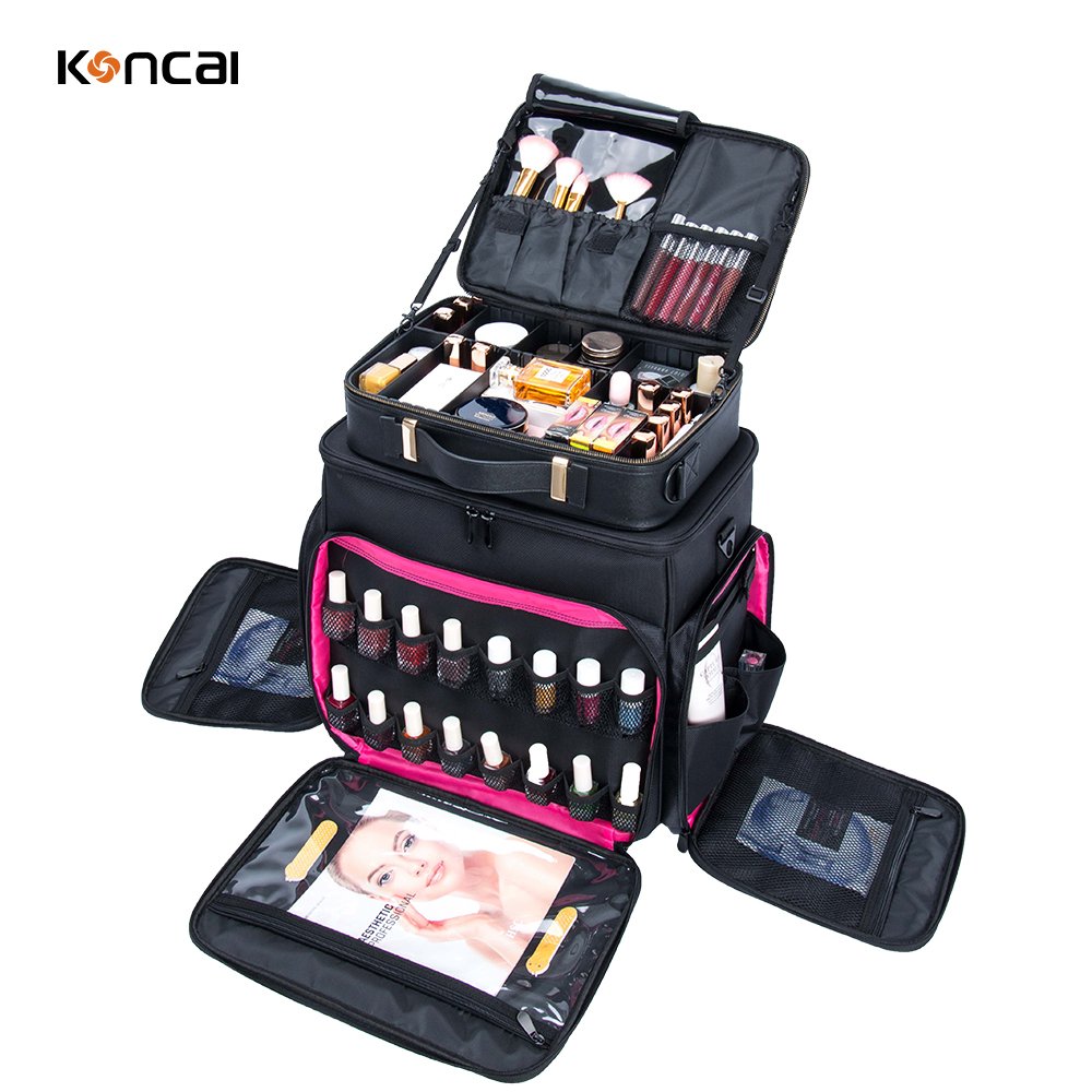 KONCAI Rolling Manicure Table Nail Desk Workstation with 4 Drawers Mirror Speaker Makeup Salon Travel Cosmetic Trolley nail art storage