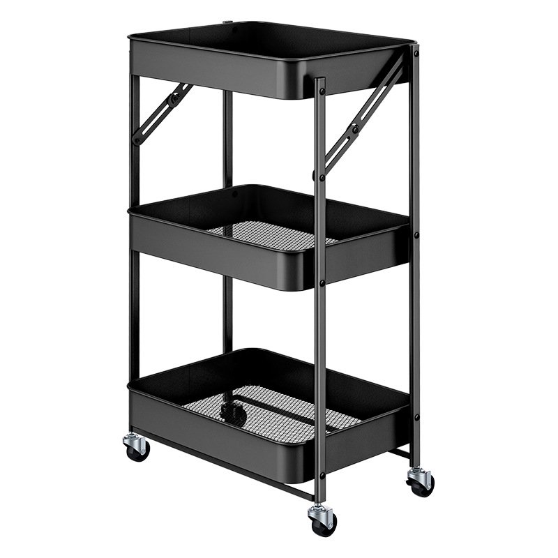 Dining Furniture Home kitchen 3-Layer Movable Storage Rack Folding Salon Trolley Trolley Shelf
