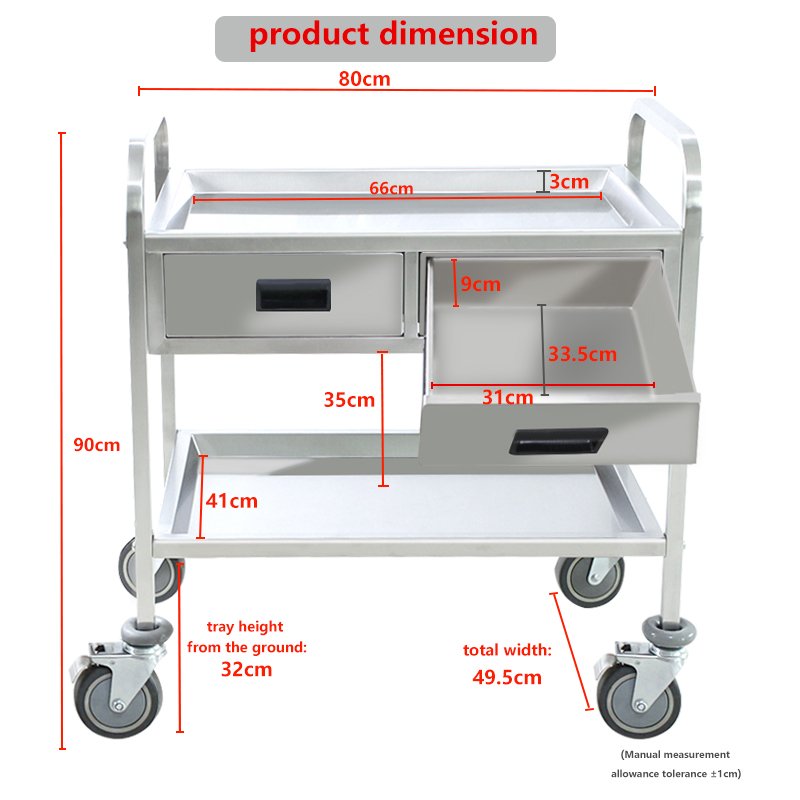 hospital Medical Trolley Cart Mobile Rolling Cart Dental Lab ,Stainless Steel Push cart