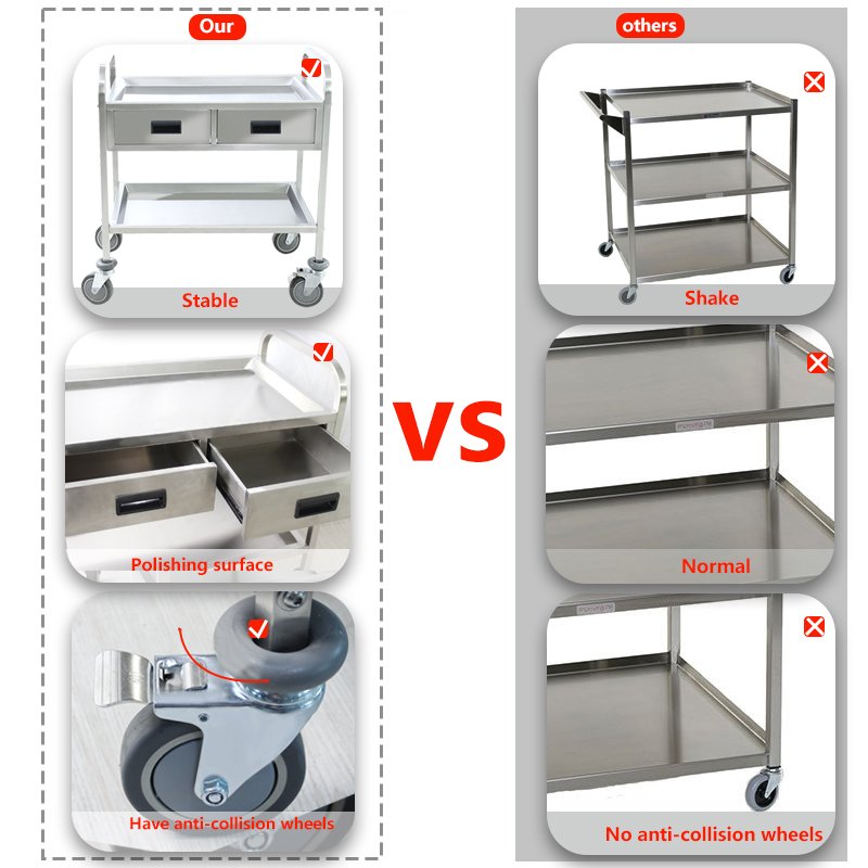 hospital Medical Trolley Cart Mobile Rolling Cart Dental Lab ,Stainless Steel Push cart