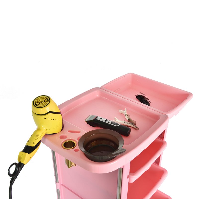 Pink Plastic Beauty Equipment Maintenance Trolley Cart Rack Storage for Salon Home Hotel Living Room Applications