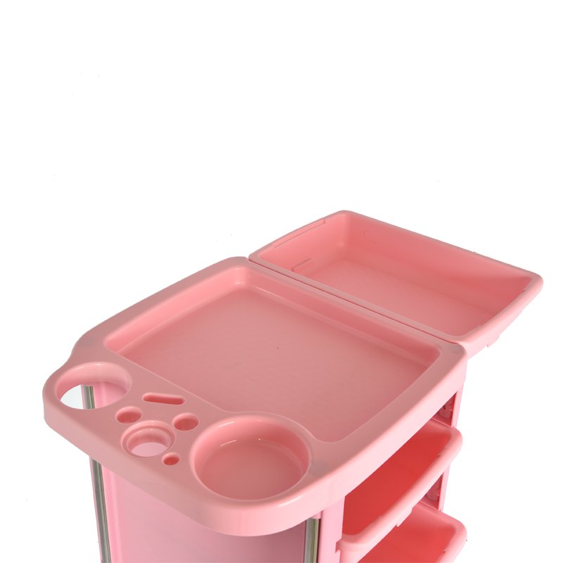 Pink Plastic Beauty Equipment Maintenance Trolley Cart Rack Storage for Salon Home Hotel Living Room Applications