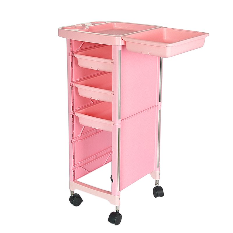 Pink Plastic Beauty Equipment Maintenance Trolley Cart Rack Storage for Salon Home Hotel Living Room Applications