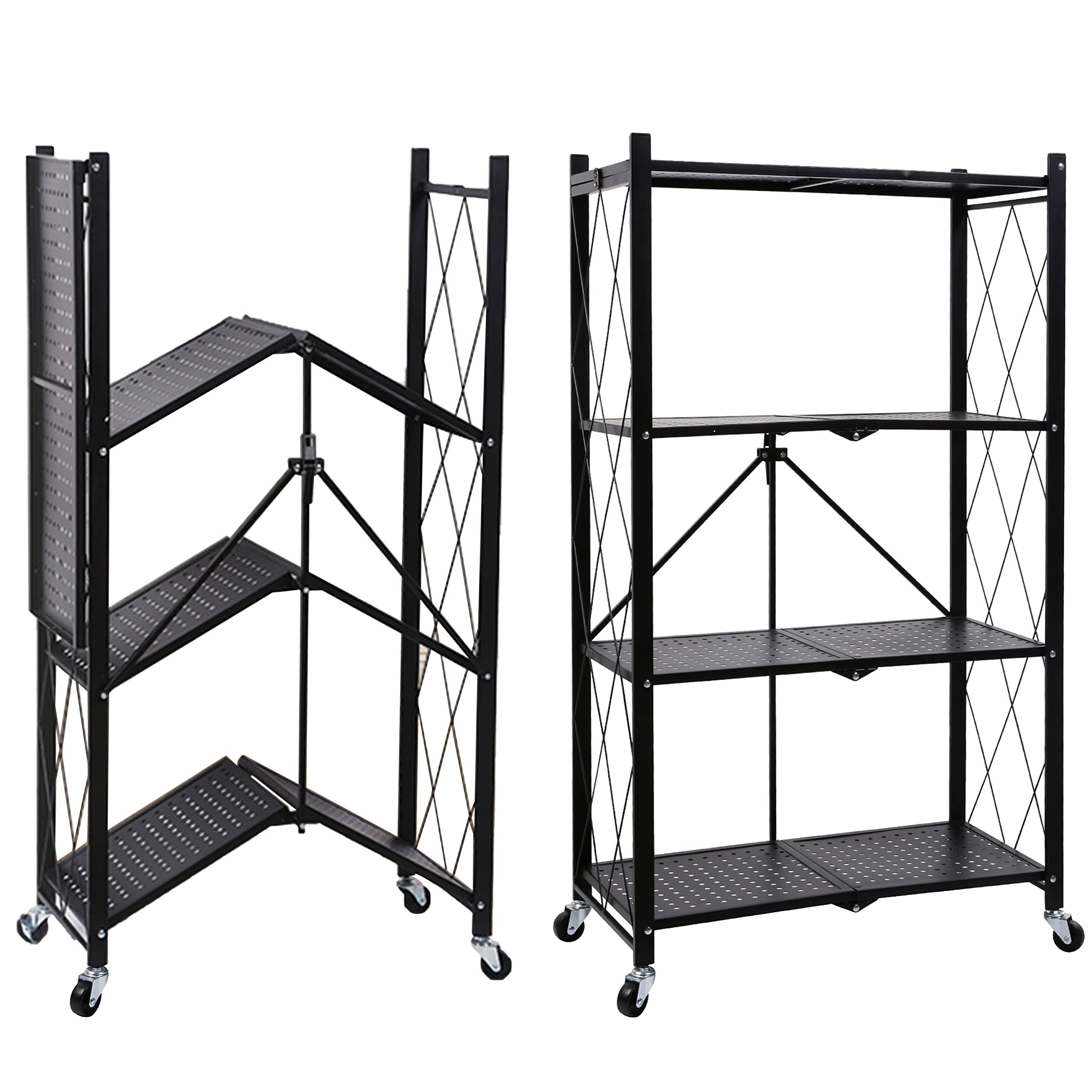New design iron rack can be movable steel shelves with wheels 3/4 layers metal rack folding storage shelf