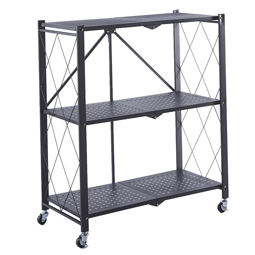 New design iron rack can be movable steel shelves with wheels 3/4 layers metal rack folding storage shelf