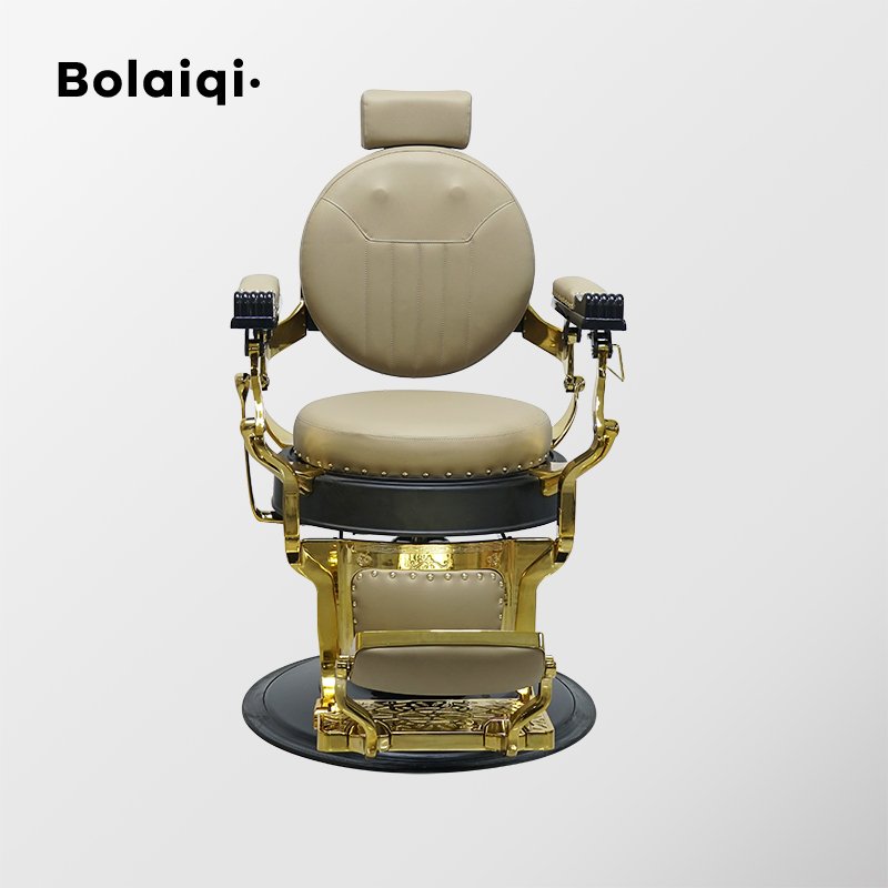 BOLAIQI new function dark khaki leather shaving chair electric barber chair massage with height adjustment