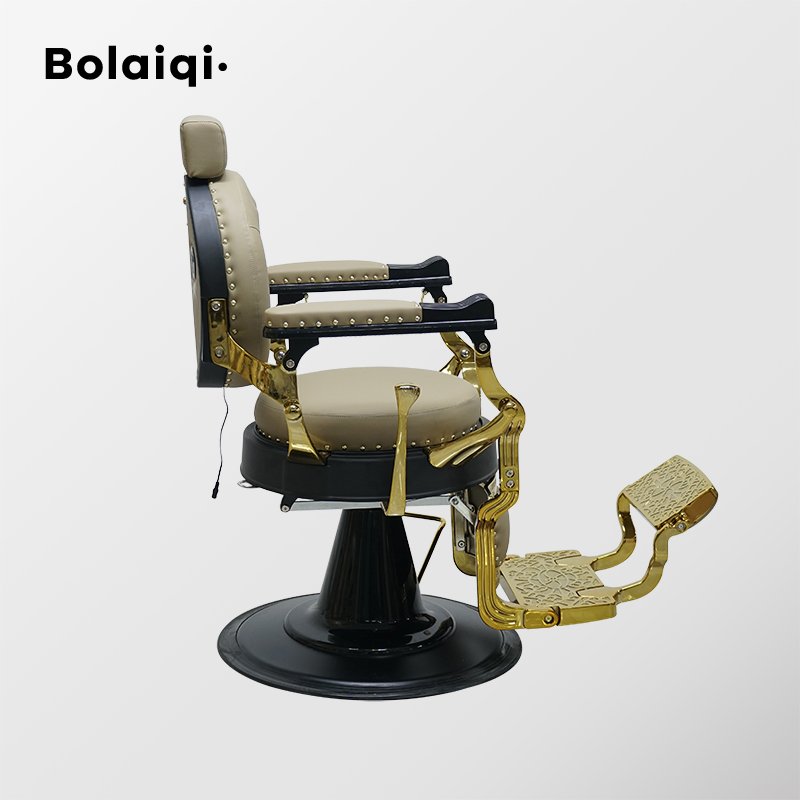 BOLAIQI new function dark khaki leather shaving chair electric barber chair massage with height adjustment