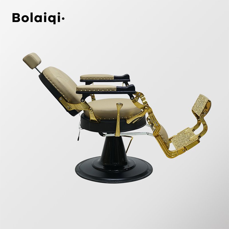 BOLAIQI new function dark khaki leather shaving chair electric barber chair massage with height adjustment