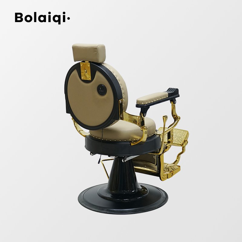 BOLAIQI new function dark khaki leather shaving chair electric barber chair massage with height adjustment