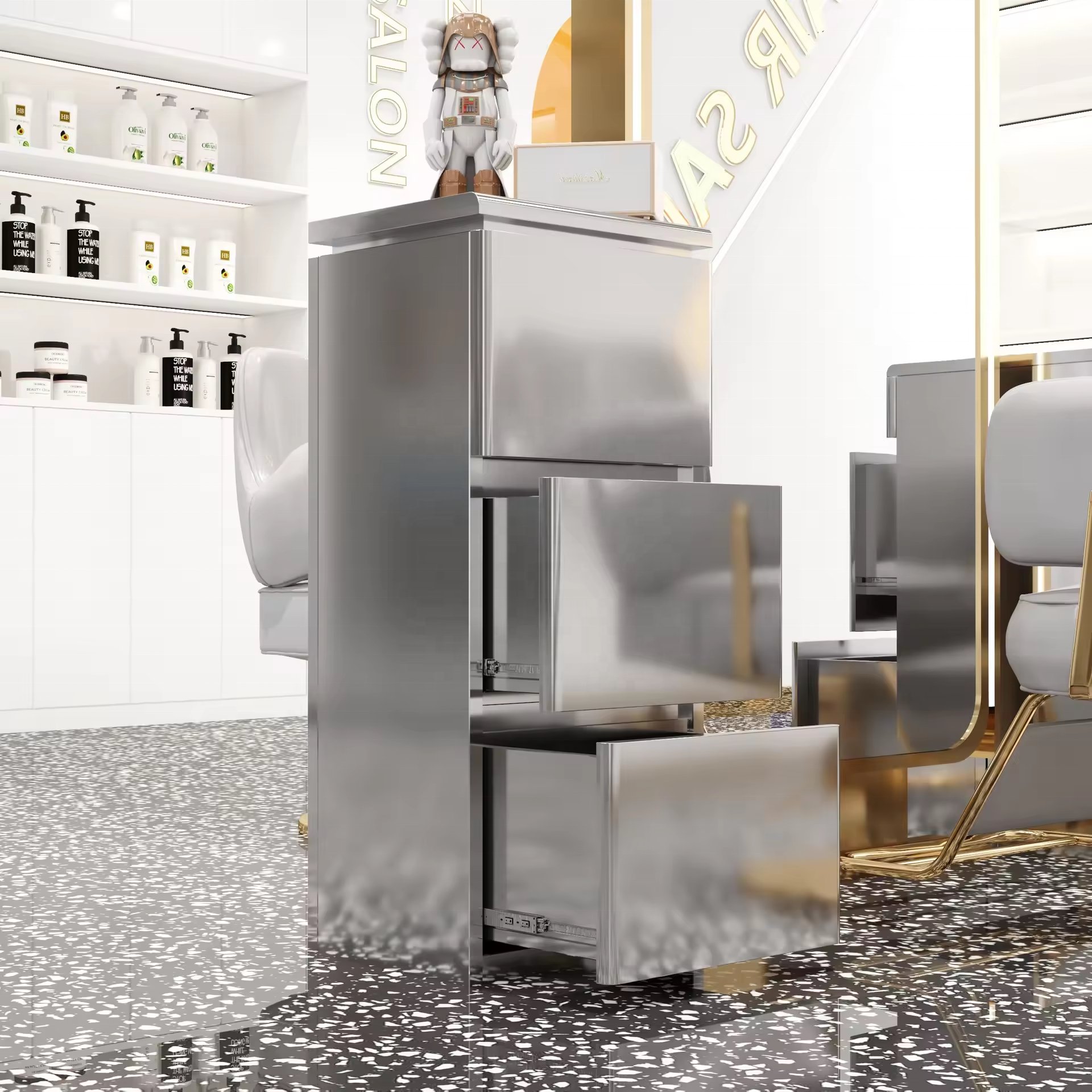 Salon Trolley cart beauty trolley stainless steel makeup Hairdressing multi function salon Movable double three layer trolley
