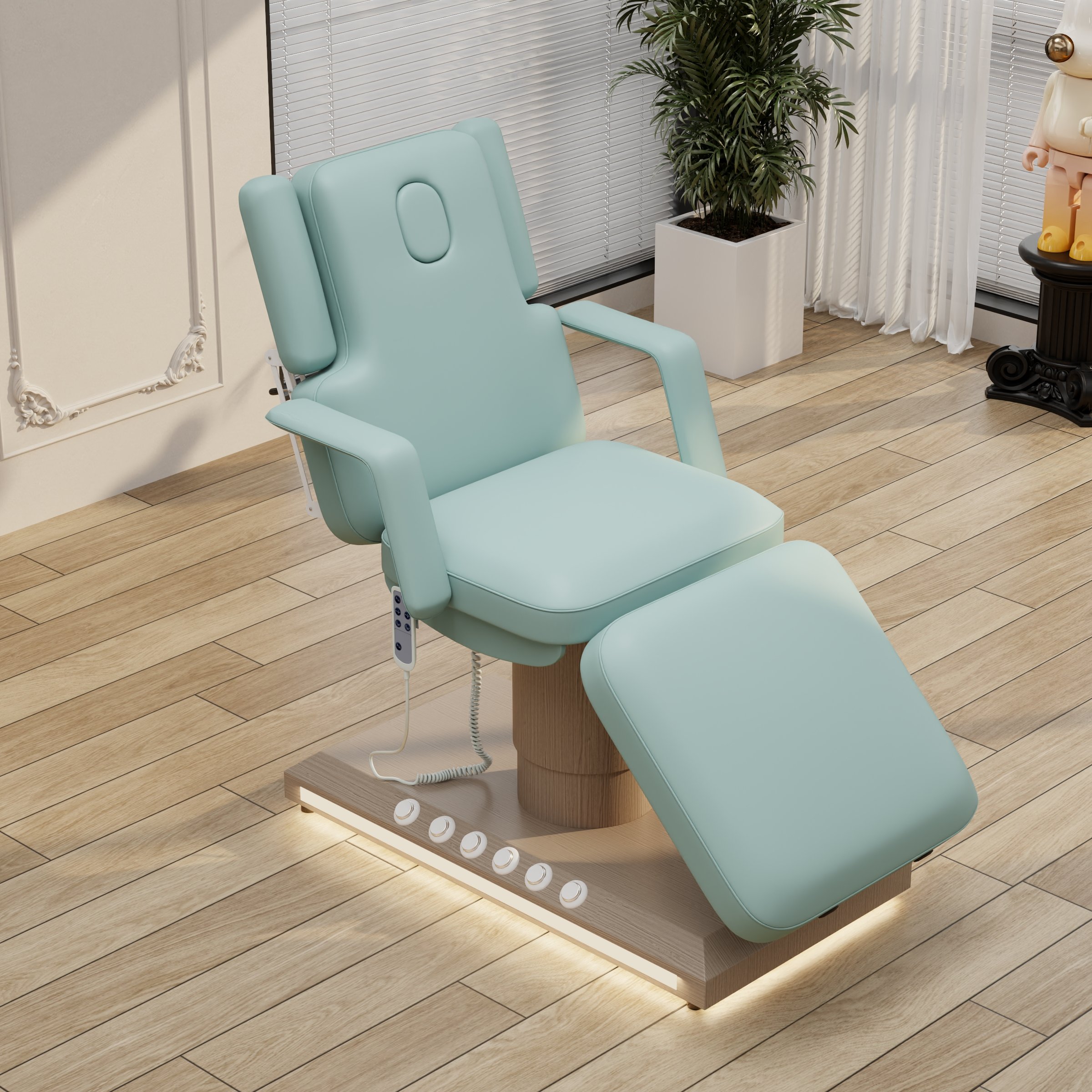 Modern beauty salon black leather gold base foot control massage table set 3 motor electric adjustable led cosmetic bed for sale