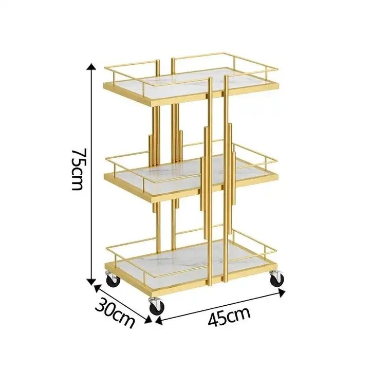 Commercial modern Barber Shop removable Luxury Gold Iron Hairdressing salon furnitureTrolly