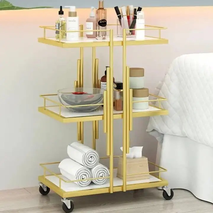 Commercial modern Barber Shop removable Luxury Gold Iron Hairdressing salon furnitureTrolly