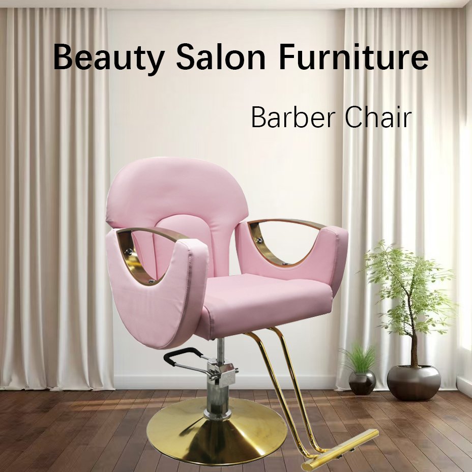 Salon Furniture Styling Chair Comfortable Leather Barber Chair for Beauty Salon Pink Color TS-3831
