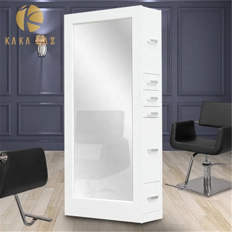 mirror make up salon men barber salon shop wooden beauty LED double sided mirror station