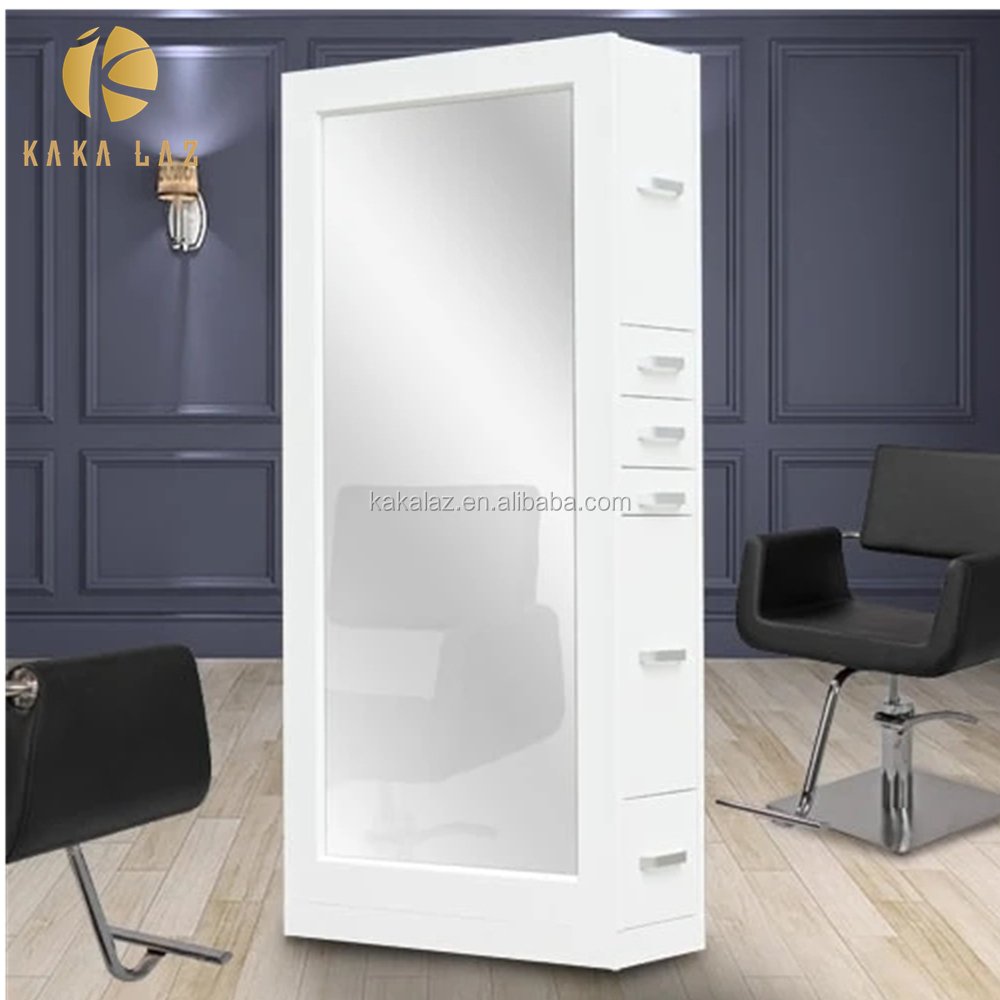 mirror make up salon men barber salon shop wooden beauty LED double sided mirror station