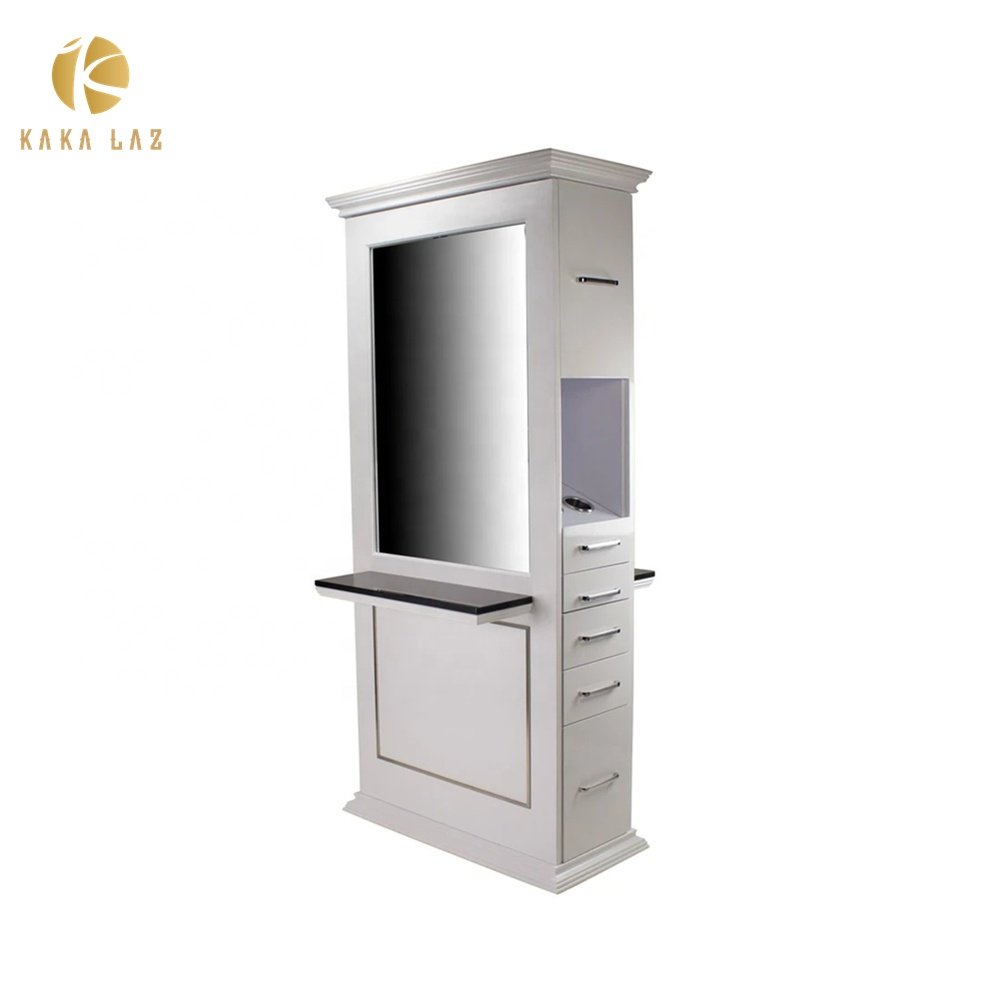 mirror make up salon men barber salon shop wooden beauty LED double sided mirror station