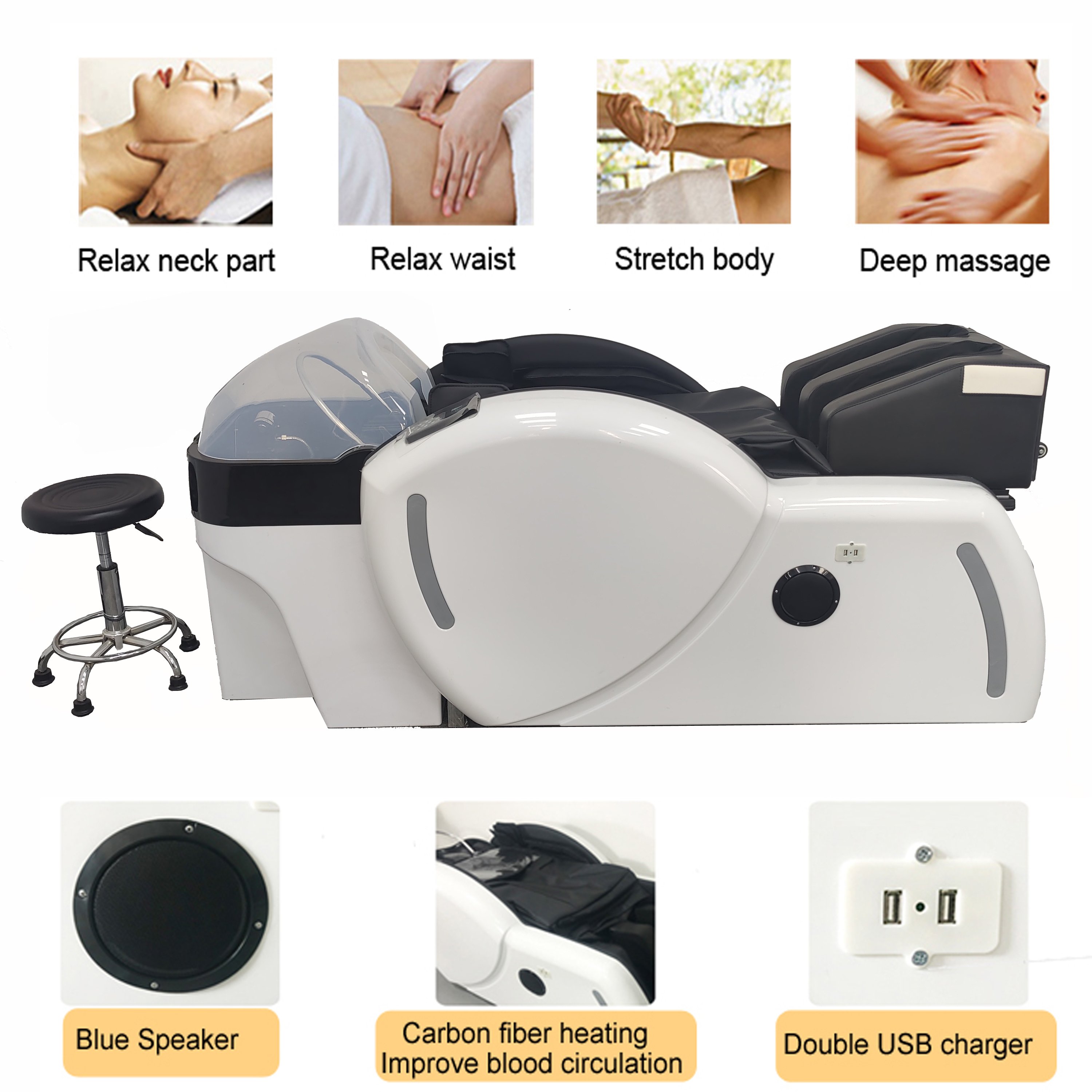 Portable Hairdressing Hair Salon Mobile Wash head therapy shampoo bed Luxury Black Star Steel/shampoo massage bed