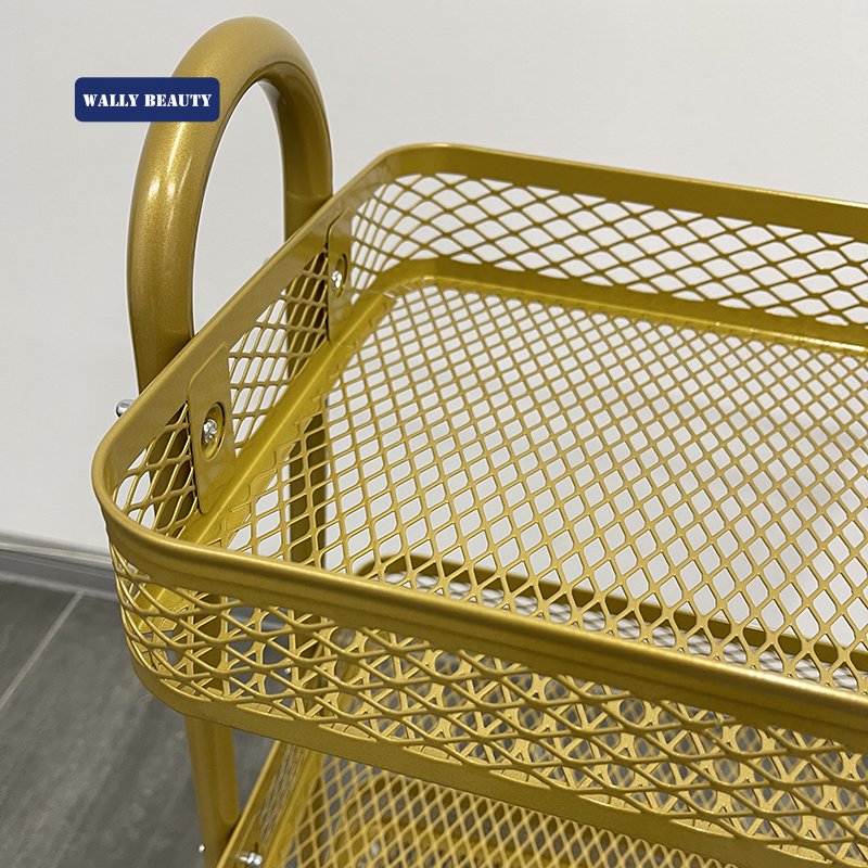 Wallybeauty new design makeup salon cart 3 tiers pedicure spa nail shop trolley gold beauty trolley with lockable wheels