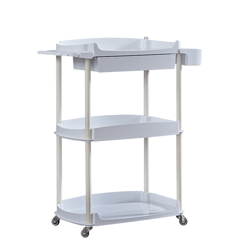 Beauty Salon Trolley Cart with Drawer Luxury Salon Furniture Plastic and Metal Handcart 3 Layer Shelf Move with Wheels