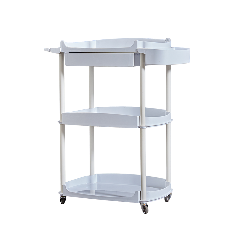 Beauty Salon Trolley Cart with Drawer Luxury Salon Furniture Plastic and Metal Handcart 3 Layer Shelf Move with Wheels
