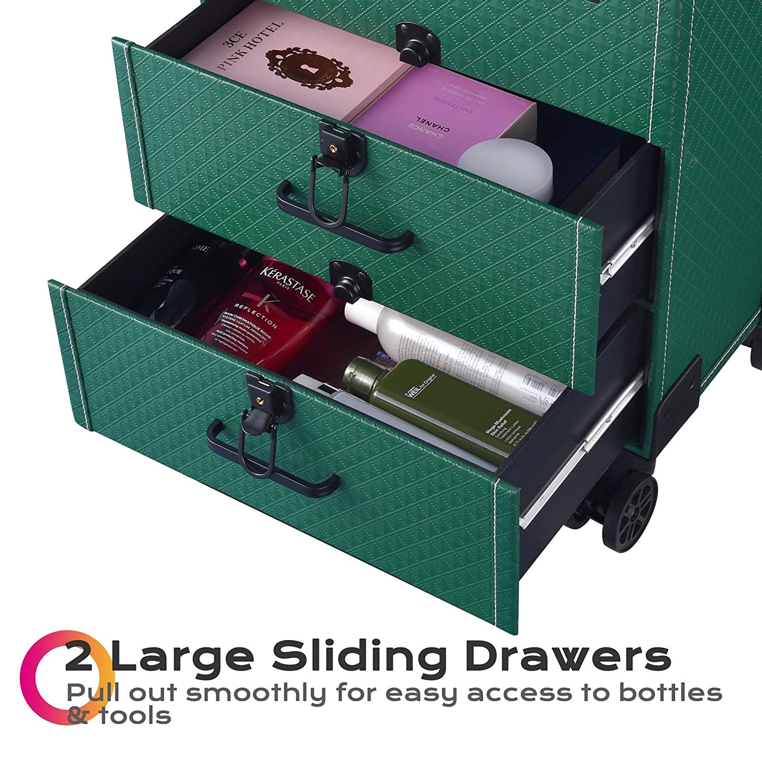 Professional Rolling Makeup Train Case Lockable Portable Cosmetic Organizer Trolley 2 Drawer Beauty Salon