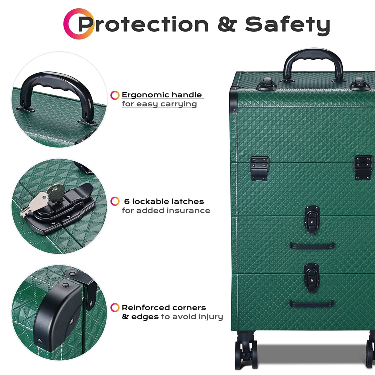 Professional Rolling Makeup Train Case Lockable Portable Cosmetic Organizer Trolley 2 Drawer Beauty Salon