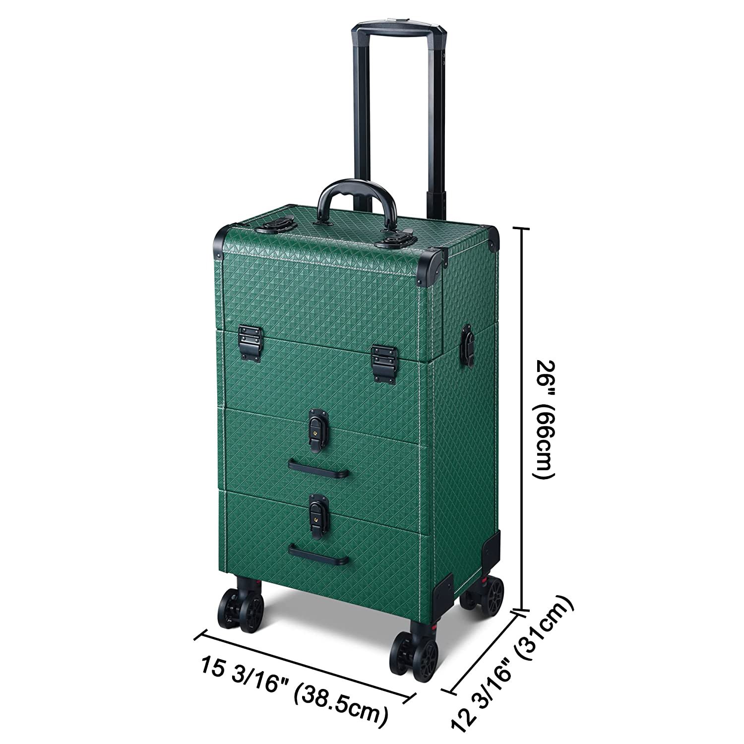 Professional Rolling Makeup Train Case Lockable Portable Cosmetic Organizer Trolley 2 Drawer Beauty Salon