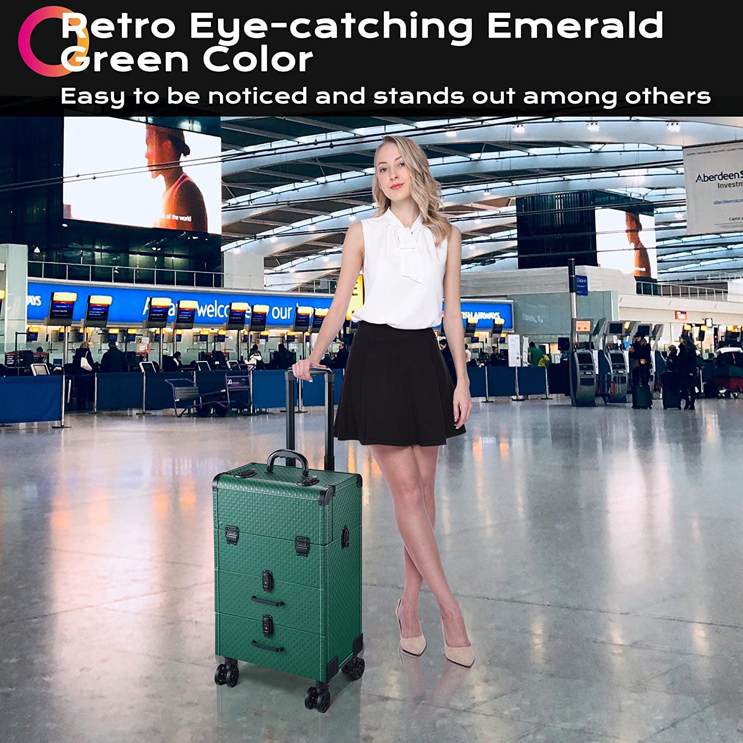 Professional Rolling Makeup Train Case Lockable Portable Cosmetic Organizer Trolley 2 Drawer Beauty Salon