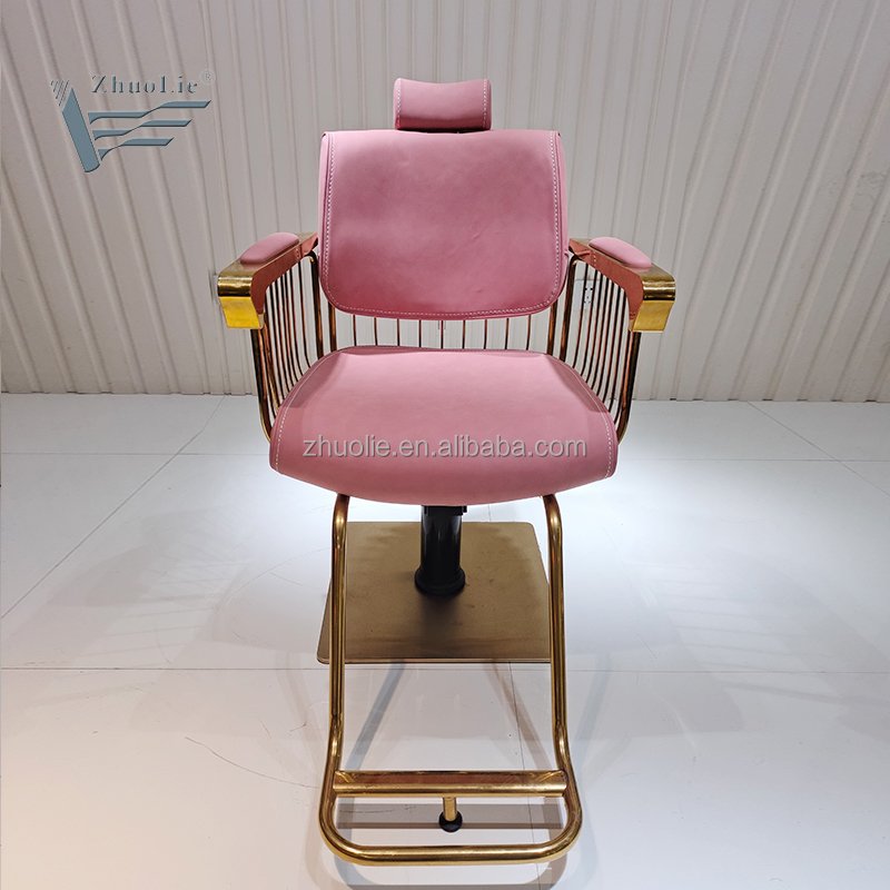 Luxury Pink Gold Hair Salon Furniture Styling Chair Vintage Nail Barber Shop Chair