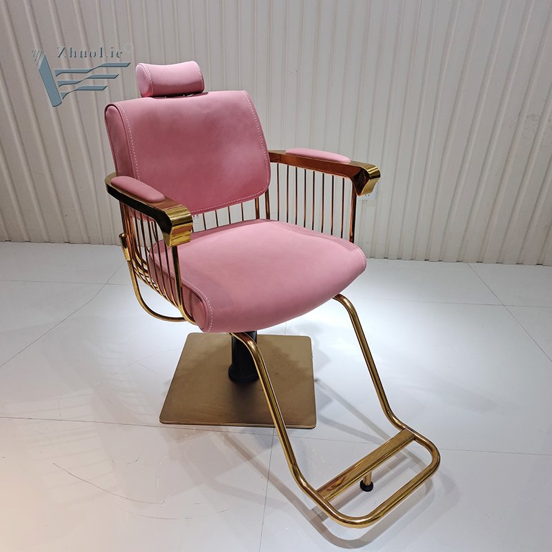 Luxury Pink Gold Hair Salon Furniture Styling Chair Vintage Nail Barber Shop Chair