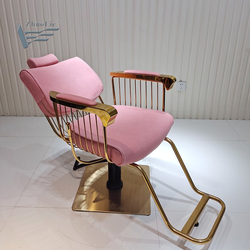 Luxury Pink Gold Hair Salon Furniture Styling Chair Vintage Nail Barber Shop Chair