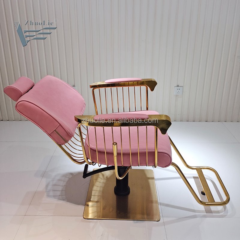 Luxury Pink Gold Hair Salon Furniture Styling Chair Vintage Nail Barber Shop Chair